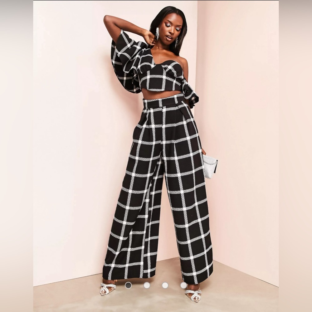 ASOS Luxe one shoulder / off the shoulder corset crop top and pants set